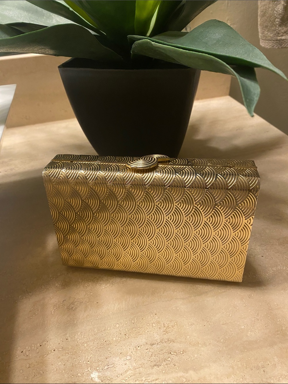 Judith Leiber Gold Scalloped Metal Evening Clutch